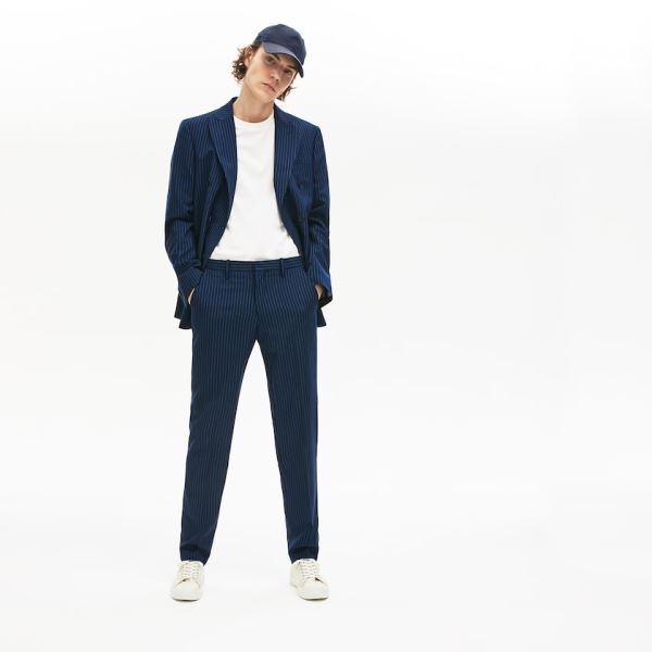 Lacoste LIVE Fine Pinstriped Wool Suit Pants Pánské - Kalhoty Blankyt / Bílé | CZ-bac2oM